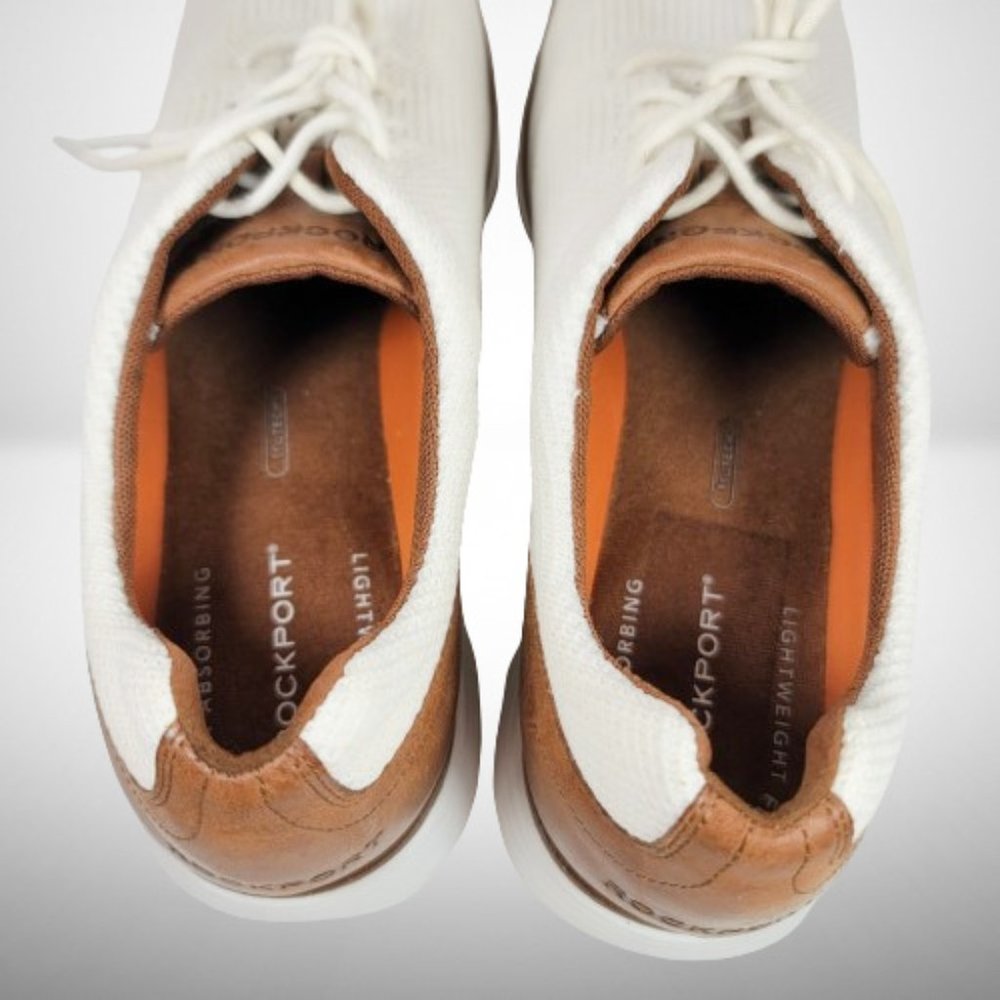 ROCKPORT GARETT MESH LACEUP WHITE W/TAN SNEAKERS / SHOES / OXFORD - Picture 6 of 13